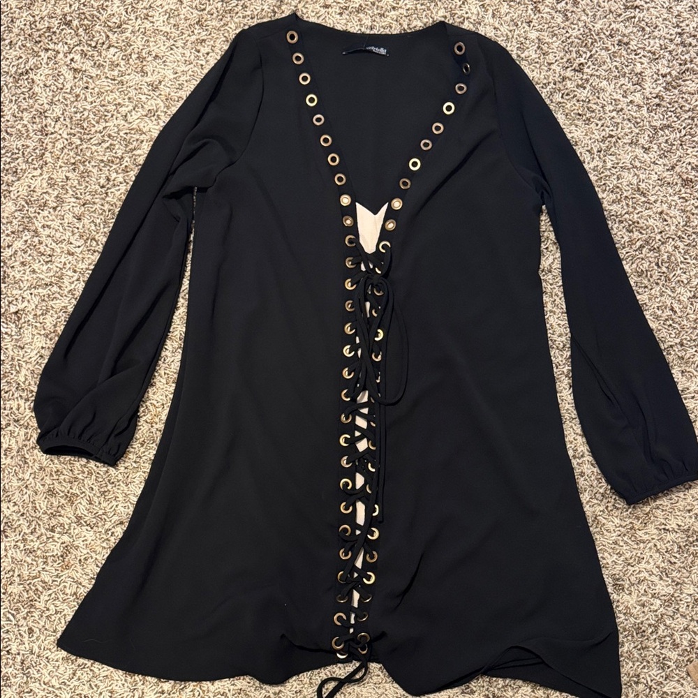 Ariella Black Dress with Gold Eyelets